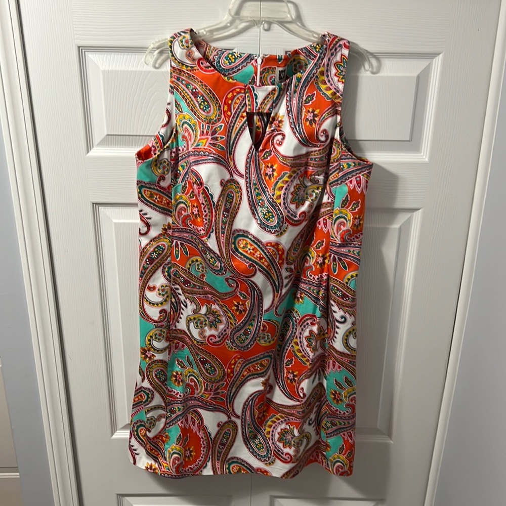 Anne Klein Orange Aqua Floral Paisley Sheath Dress